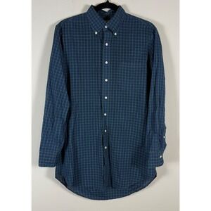 Sid Mashburn Mens Medium Navy Green Plaid Button Down Long Sleeve Shirt Pocket